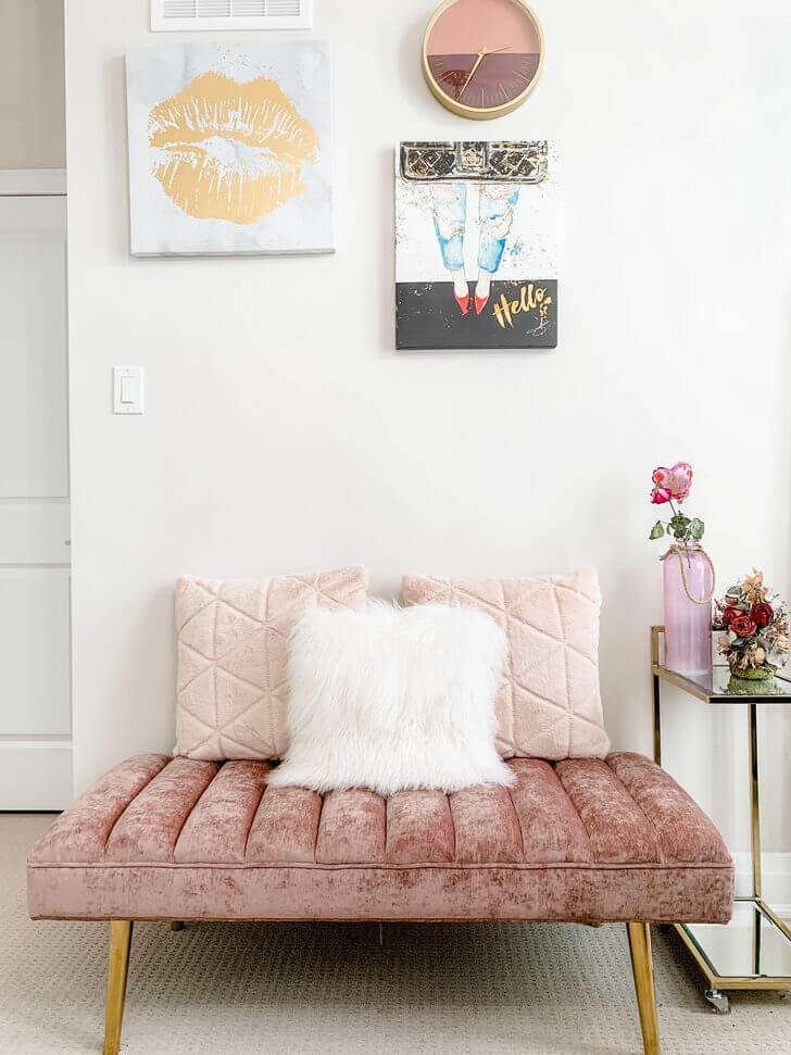 Waiting Area with Pink Couch in Lash Room