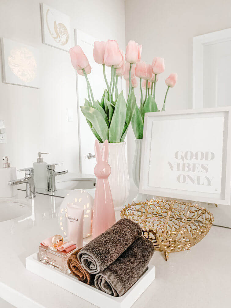 Tulips with Toiletries in Powder Room