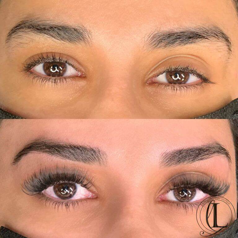 Before & after Eyelash extensions and Brow Wax