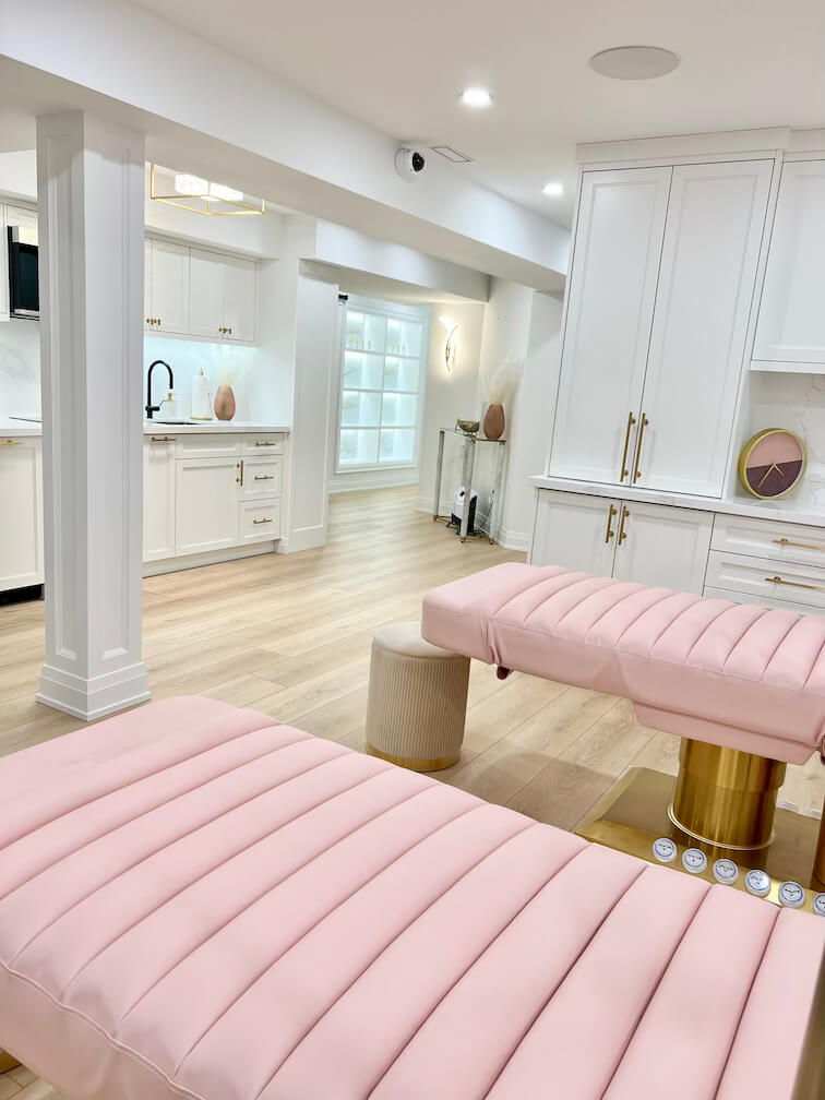 Lash and brow boutique featuring a cozy, pink-themed interior and elegant décor in Pickering, Ajax, Scarborough Area